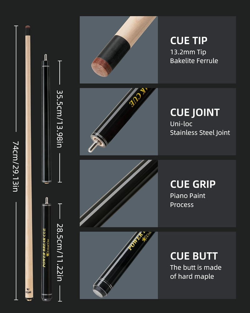 CRICAL Heavy Hitter Jump Break Cue 3-Pieces 54inch Short Maple Break Jump Cue with 13.2mm Tip Punch Cue Professional Jump Cue Billiard Pool Stick - Image 3
